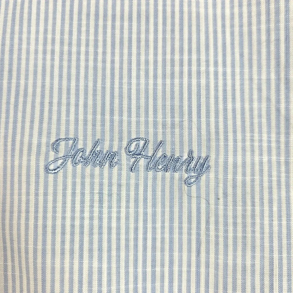 John Henry Camping Button Down Shirt Mens 2XL‎ Blue Striped Hiking Work Wear